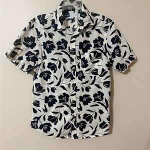 OLD NAVY Vintage Men’s Size S Blue + White Floral Cotton Hawaiian Shirt